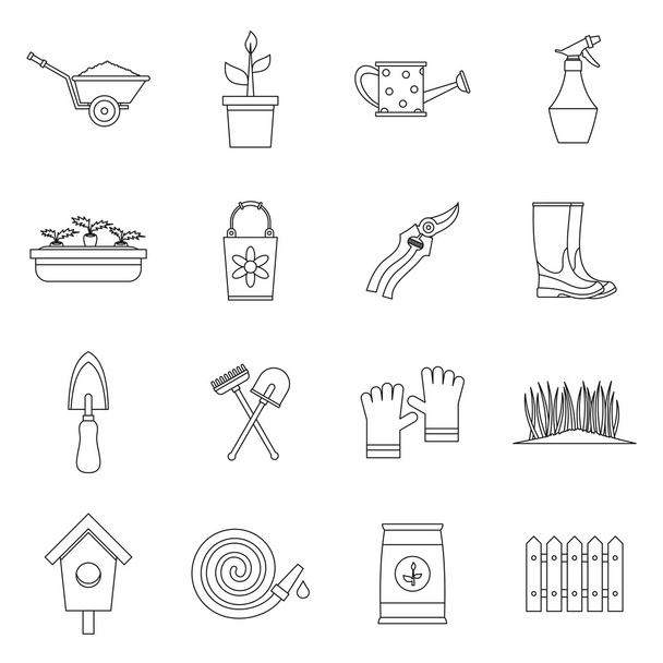 Gardening icons set, outline style - Vector, Image