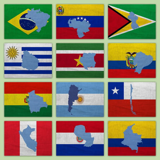 Flaggen und Karten südamerikanischer Länder - Foto, Bild