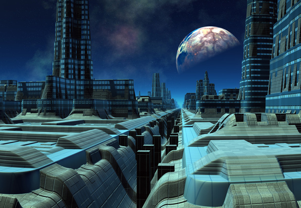 Futurisztikus idegen város - 3d számítógép grafika - Fotó, kép