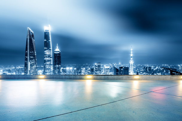 cityscape and skyline of Shanghai from brick floor - Photo, Image
