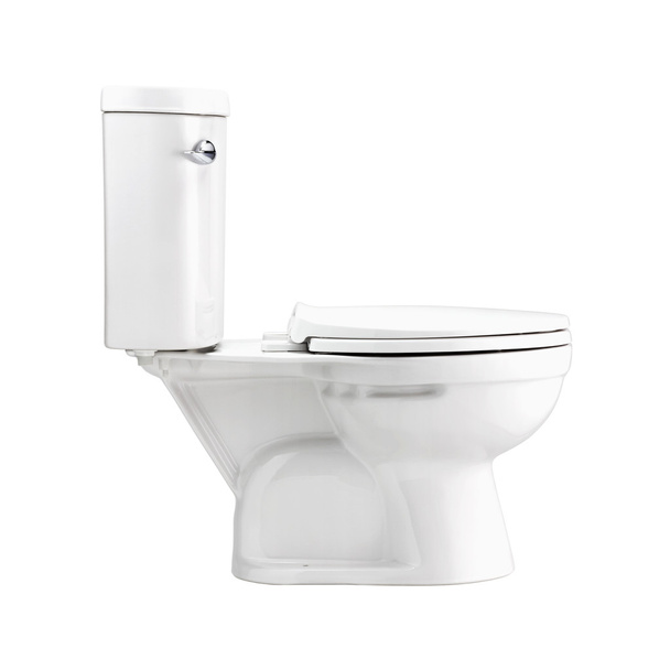 White toilet bowl in bathroom, isolated with clip path - Фото, изображение