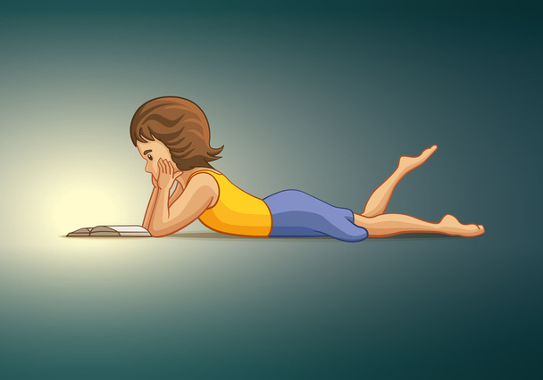 Дівчина лежить і читає книгу
. - Вектор, зображення