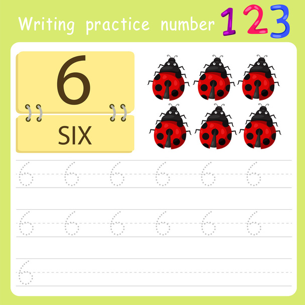worksheet Writing practice number six - Vector, Image