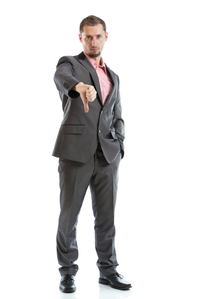 Full length suit tie businessman with thumb down - Foto, afbeelding