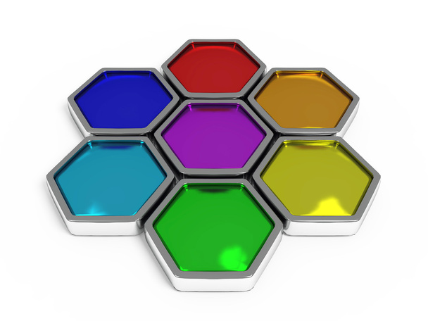 Hexagones aislados de color, color del arco iris
 - Foto, Imagen