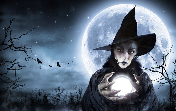 Halloween Witch Clairvoyant In A Spooky Night - Photo, Image