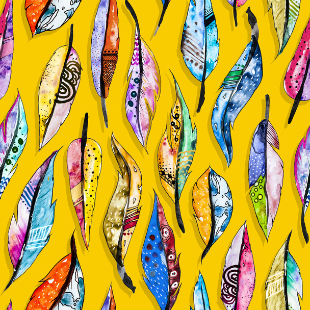 Watercolor feathers seamless pattern - Foto, imagen