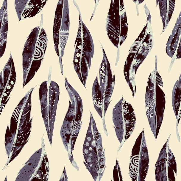 Watercolor feathers seamless pattern - Foto, afbeelding