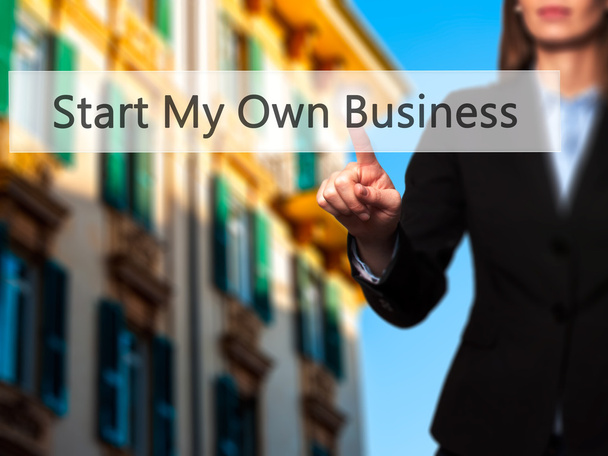 Start My Own Business - Businesswoman pressing modern  buttons o - 写真・画像
