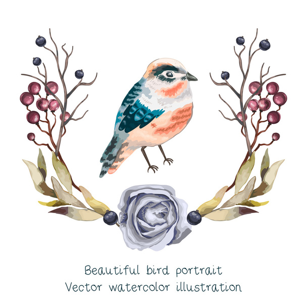 Vektoros beautifyl madár portré ágak, - Vektor, kép