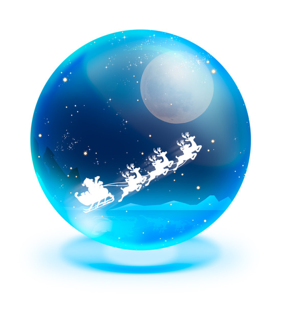 Санта-Клауса на санях з оленями і повний місяць в синій кришталева куля - Фото, зображення