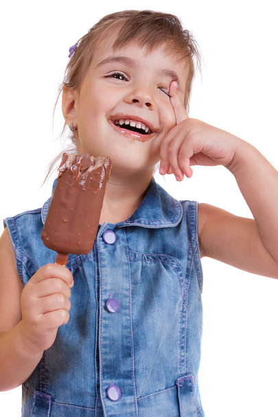 Little curly girl with ice cream - Zdjęcie, obraz