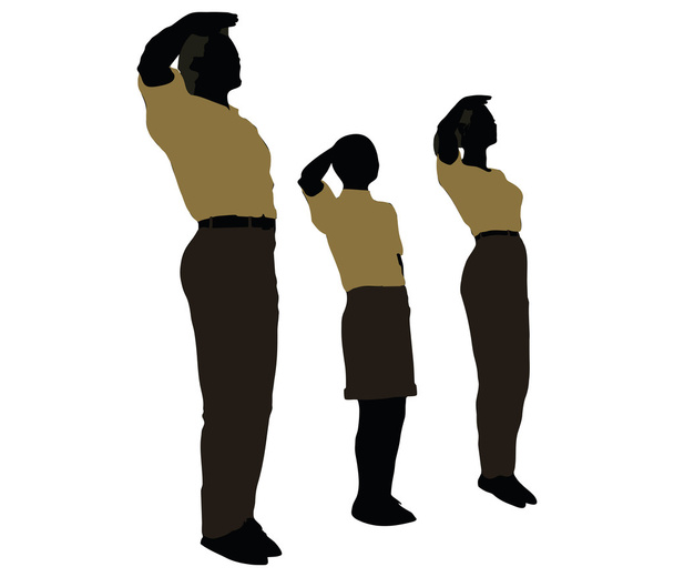 uomo, donna e un bambino silhouette in Militare Salute posa
 - Vettoriali, immagini