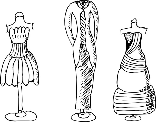 Vestidos de moda bocetos dibujados a mano
 - Vector, Imagen