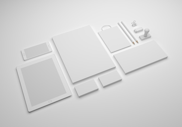 White 3D illustration brand stationery mockup with soft shadows. - Photo, Image