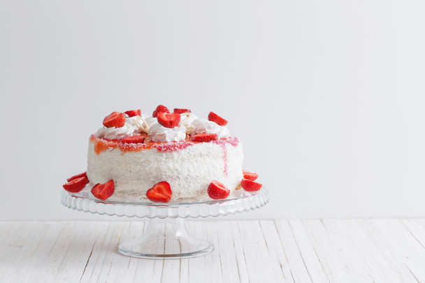 cake with strawberries on white background - Photo, Image