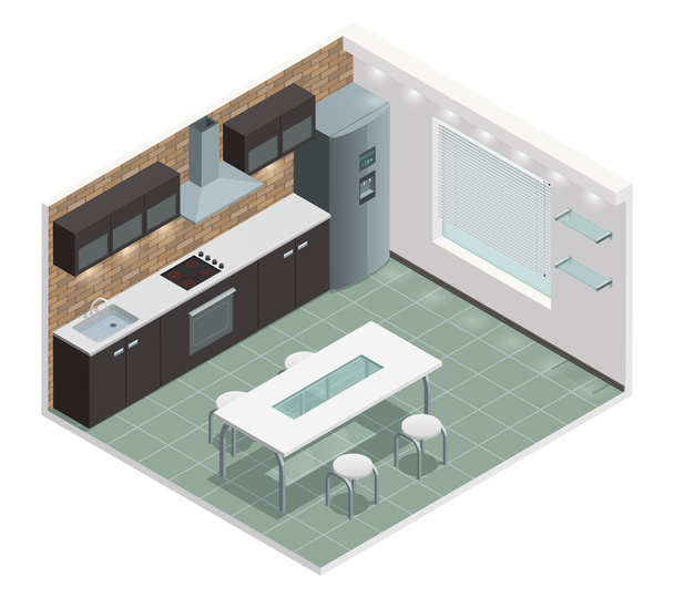 Moderní kuchyně izometrický pohled obraz - Vektor, obrázek