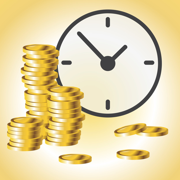 Office Clock and coin money. Time is money concept. Vector illustration. - Wektor, obraz