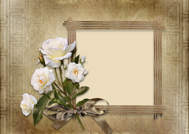 Vintage background with frame and roses - Foto, Imagen