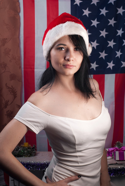 seksi elbise ve şapka Noel giymiş kadın, - Fotoğraf, Görsel