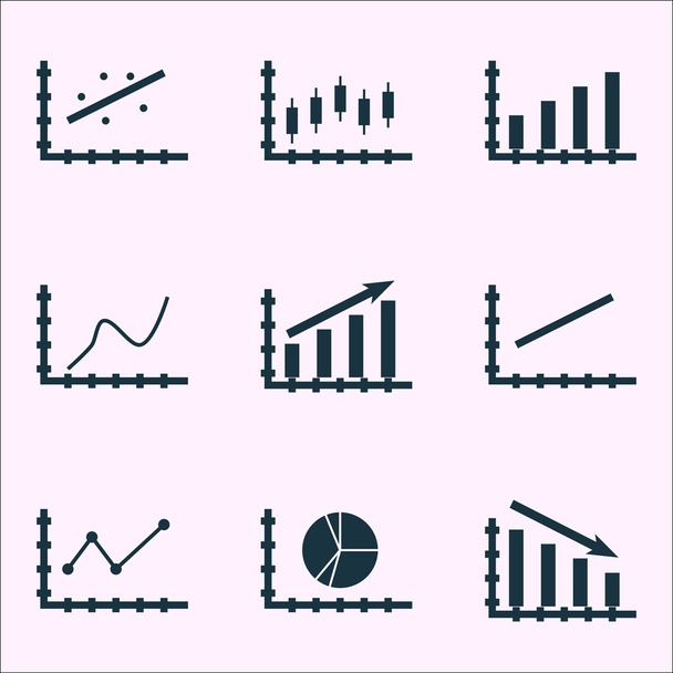Conjunto de gráficos, diagramas e iconos estadísticos. Colección de Símbolos de Calidad Premium. Los iconos se pueden utilizar para el diseño de la tela, de la aplicación y de Ui. Ilustración vectorial, EPS10
. - Vector, imagen