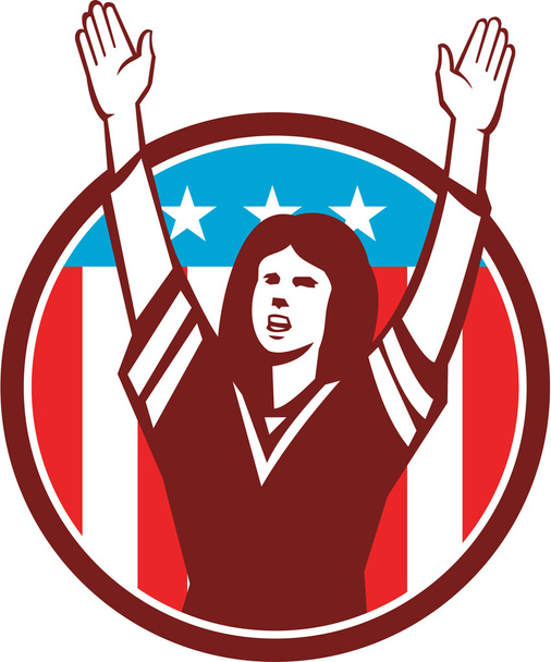 Feminino Americano Futebol Fan Circle Retro
 - Vetor, Imagem