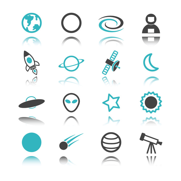 space icons with reflection - Vector, Image