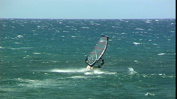 Windsurfer schwimmt in den Wellen - Filmmaterial, Video
