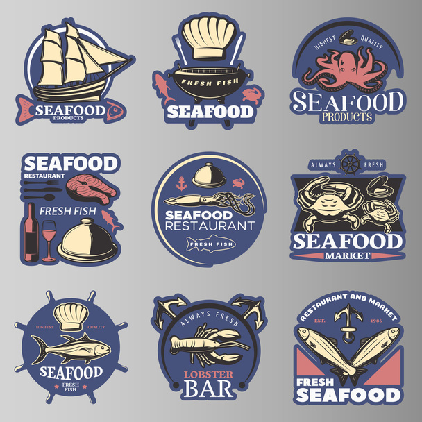 Seafood Emblem Set In Color - Vector, imagen