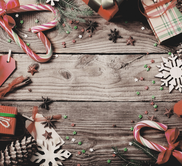 Christmas decoration on wooden background - Φωτογραφία, εικόνα