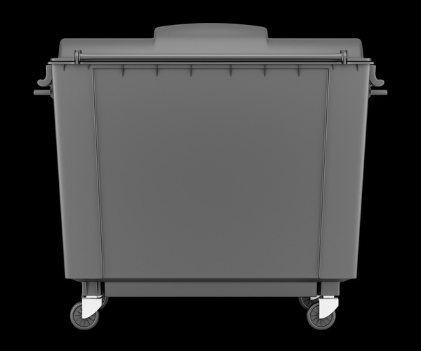 contenedor de basura gris aislado sobre fondo negro. Ilustración 3d
 - Foto, imagen