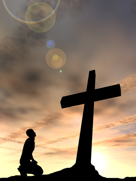 religie symbool en man silhouet  - Foto, afbeelding