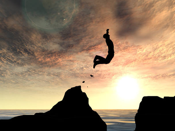 Nuori mies siluetti hyppäämällä
  - Valokuva, kuva