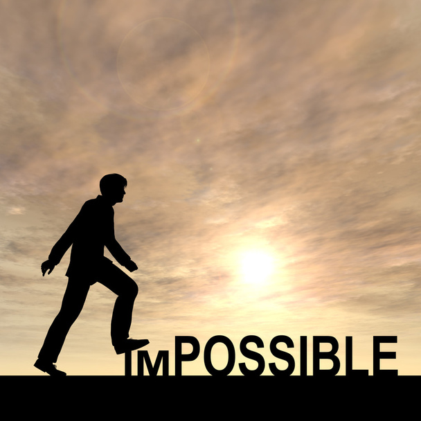  businessman  stepping over impossible  text  - Photo, Image