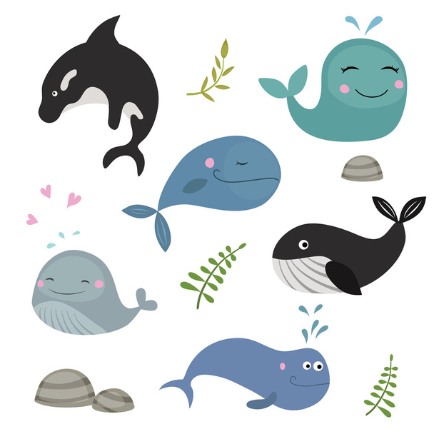 Set funny whales - Вектор,изображение