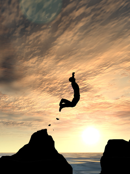 Прыжки силуэта молодого человека
  - Фото, изображение