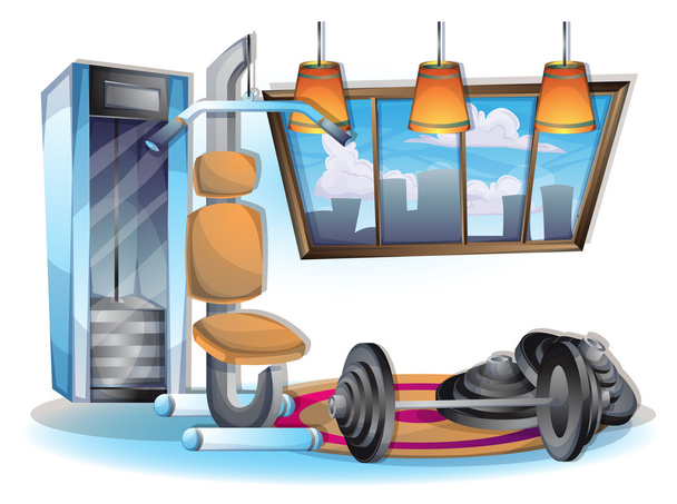 ilustración vector de dibujos animados sala de fitness interior con capas separadas
 - Vector, Imagen
