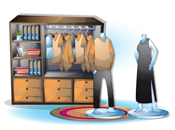 κινούμενα σχέδια διανυσματικά εικονογράφηση εσωτερικό ρούχα δωμάτιο με χωριστά στρώματα - Διάνυσμα, εικόνα