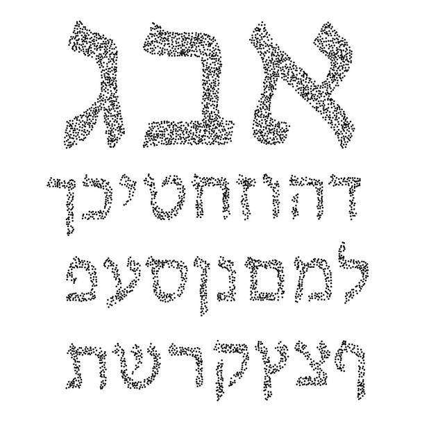 schwarzes hebräisches Kreisalphabet. Schrift. Vektor-Illustration auf isoliertem Hintergrund - Vektor, Bild