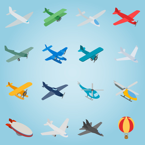 Aviación conjunto de iconos, estilo isométrico 3d
 - Vector, imagen