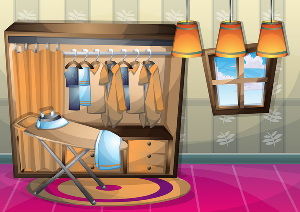 desenho animado vetor ilustração interior sala de roupas com camadas separadas
 - Vetor, Imagem