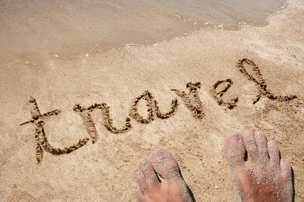 texto escrito à mão na areia
 - Foto, Imagem