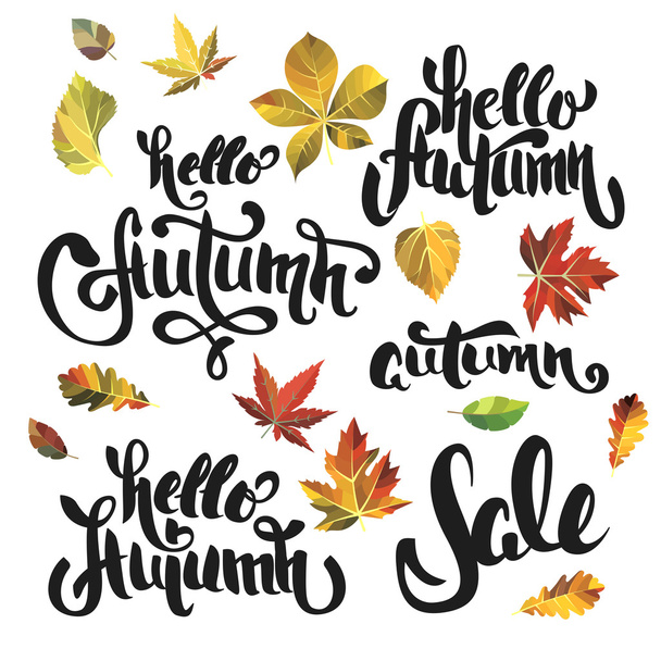 Set of brush-sketched words about autumn. - Вектор, зображення
