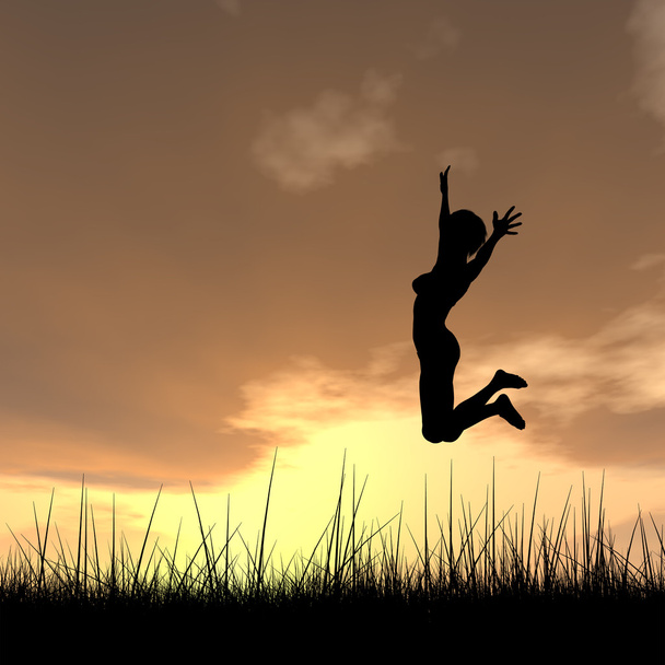 jovem mulher silhueta salto
  - Foto, Imagem