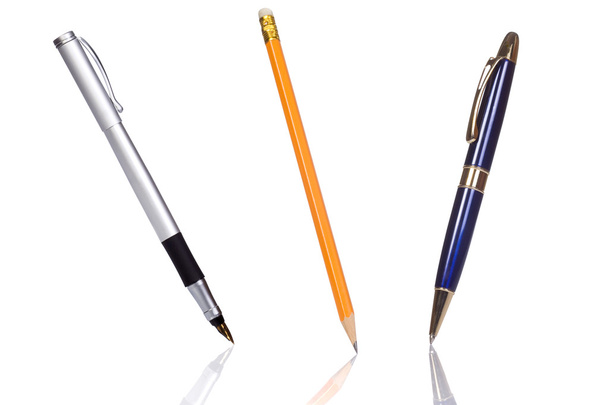 Pencil and pen on white - Zdjęcie, obraz