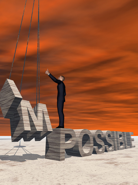 бизнесмен, стоящий над невозможным текстом
 - Фото, изображение
