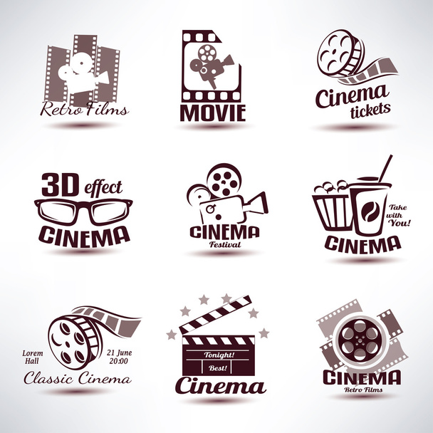 Símbolos vetoriais de cinema e coleção de emblemas retro
 - Vetor, Imagem