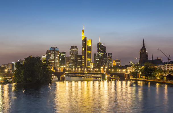 Skyline of Frankfurt, Germany by night, the financial center of  - Photo, Image