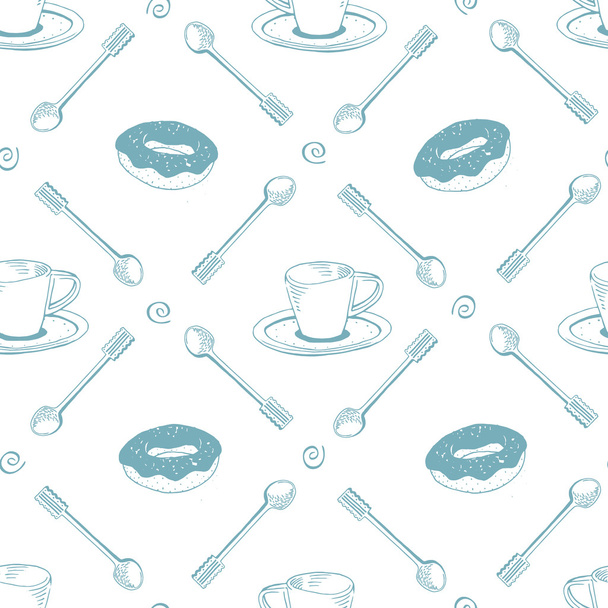 Seamless pattern with hand drawn tea and coffee cups. - Vektör, Görsel
