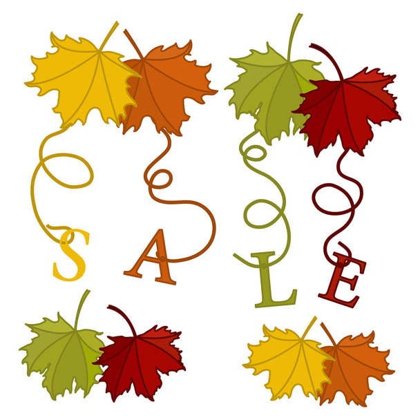 Autumn sale card with bright maple leaves. Vector illustration. - Вектор,изображение
